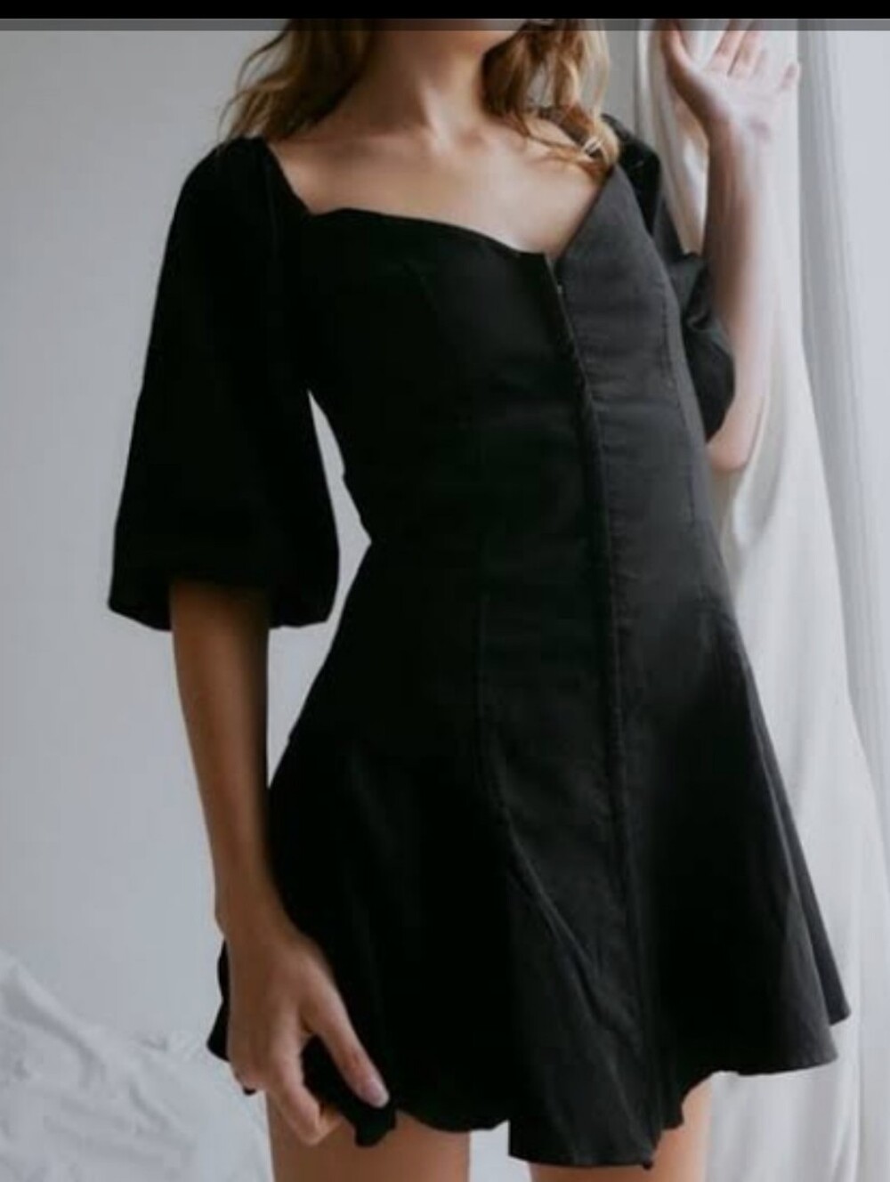 Zara Puff Sleeve Sweetheart Linen Corset Mini Dress